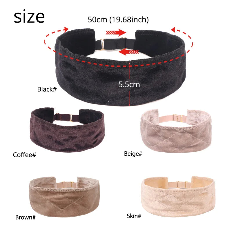 Wig Grip Headband for Lace Frontal Wigs Hair Wrap Velvet Wig Gripper Black Skin Non Slip Headband with Adjustable Elastic Band
