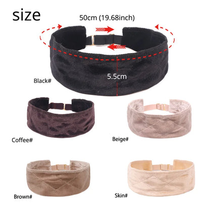Wig Grip Headband for Lace Frontal Wigs Hair Wrap Velvet Wig Gripper Black Skin Non Slip Headband with Adjustable Elastic Band