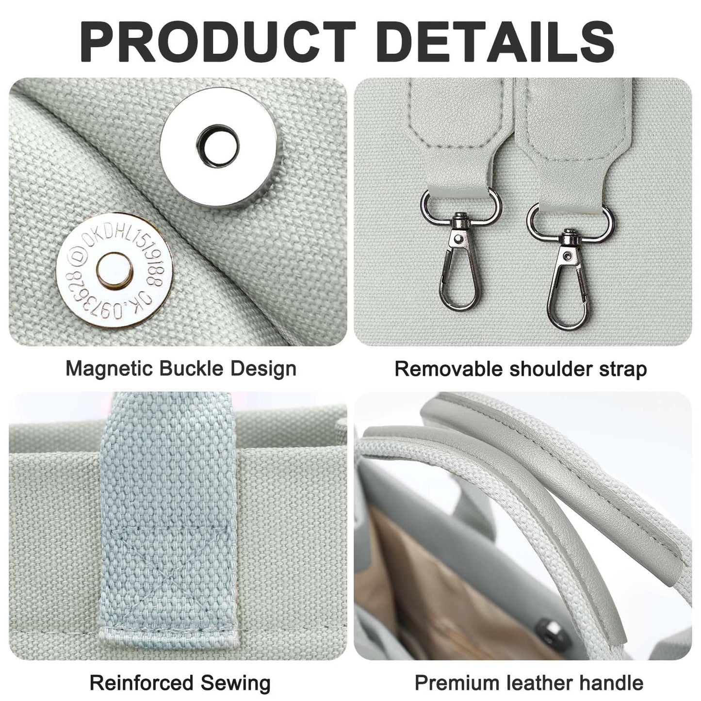 Canvas Tote Bag for Women, Large Multi-Pocket Shoulder Handbag, Crossbody Messenger Bag, Grey