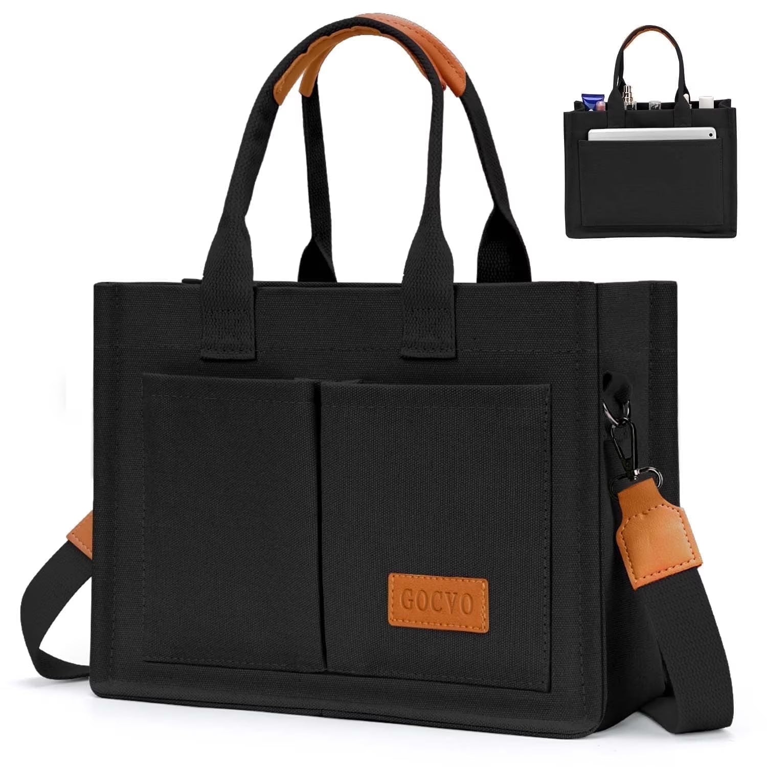 Canvas Tote Bags for Women, Large Multi-Pocket Handbags for Woman, Crossbody Canvas Bag, Black