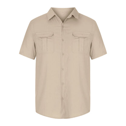 cotton linen casual shirt for men short sleeve vacation shirt