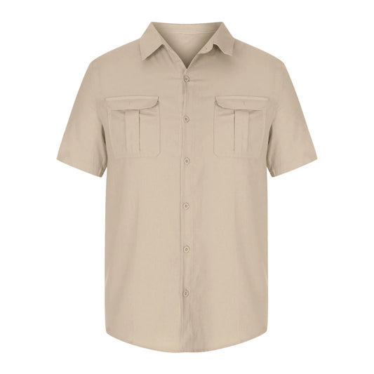 cotton linen casual shirt for men short sleeve vacation shirt