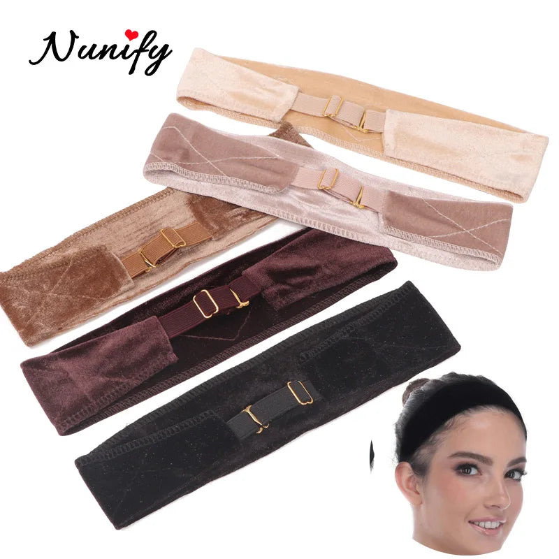 Wig Grip Headband for Lace Frontal Wigs Hair Wrap Velvet Wig Gripper Black Skin Non Slip Headband with Adjustable Elastic Band