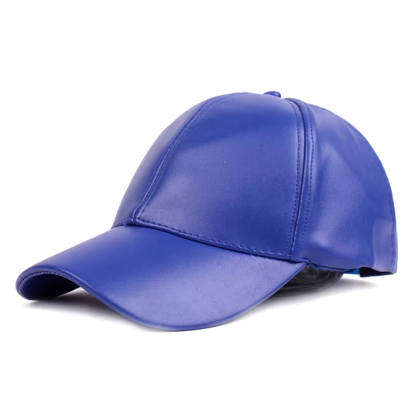 fashion baseball cap, curved brim cap, men women cap, 6 panel cap, dad hat,  PU leather cap, faux leather baseball cap.