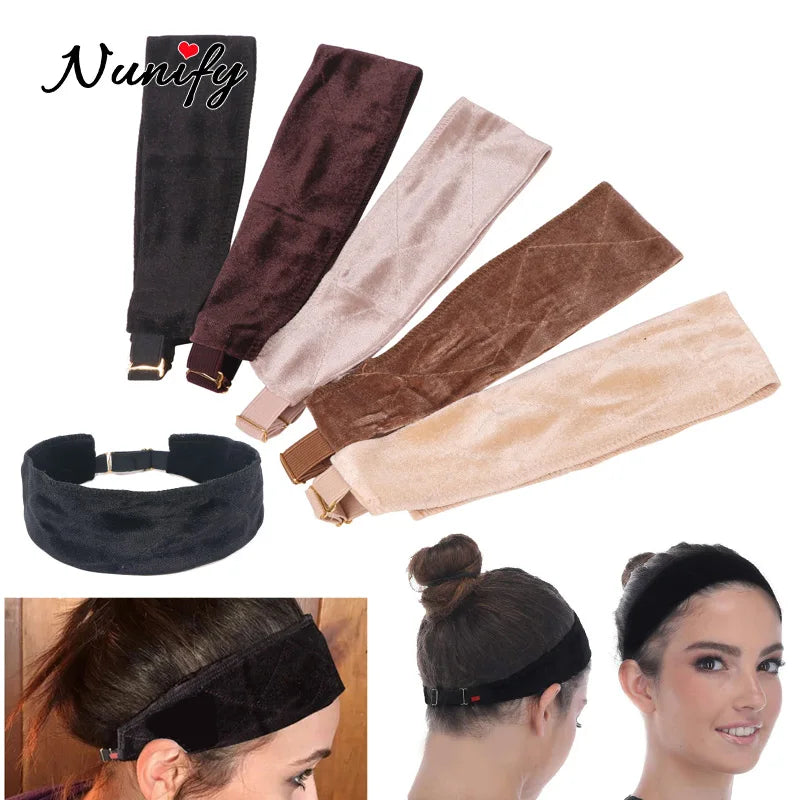 Wig Grip Headband for Lace Frontal Wigs Hair Wrap Velvet Wig Gripper Black Skin Non Slip Headband with Adjustable Elastic Band