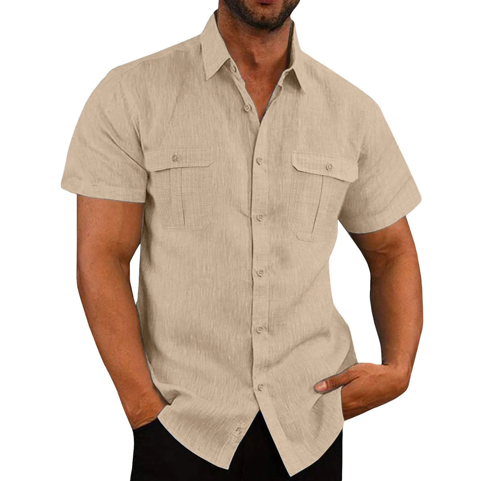cotton linen casual shirt for men short sleeve vacation shirt