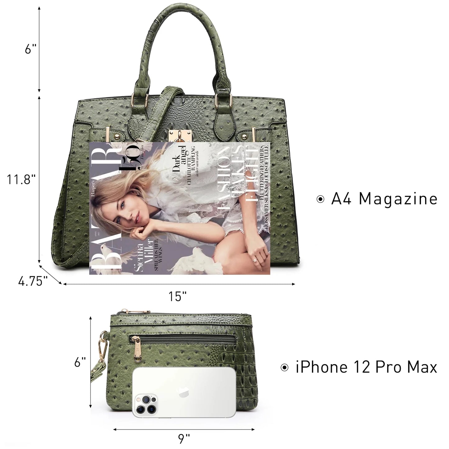 Women Handbags and Purses Ladies Shoulder Bag Top Handle Satchel Tote Work Bag with Matching Clutch