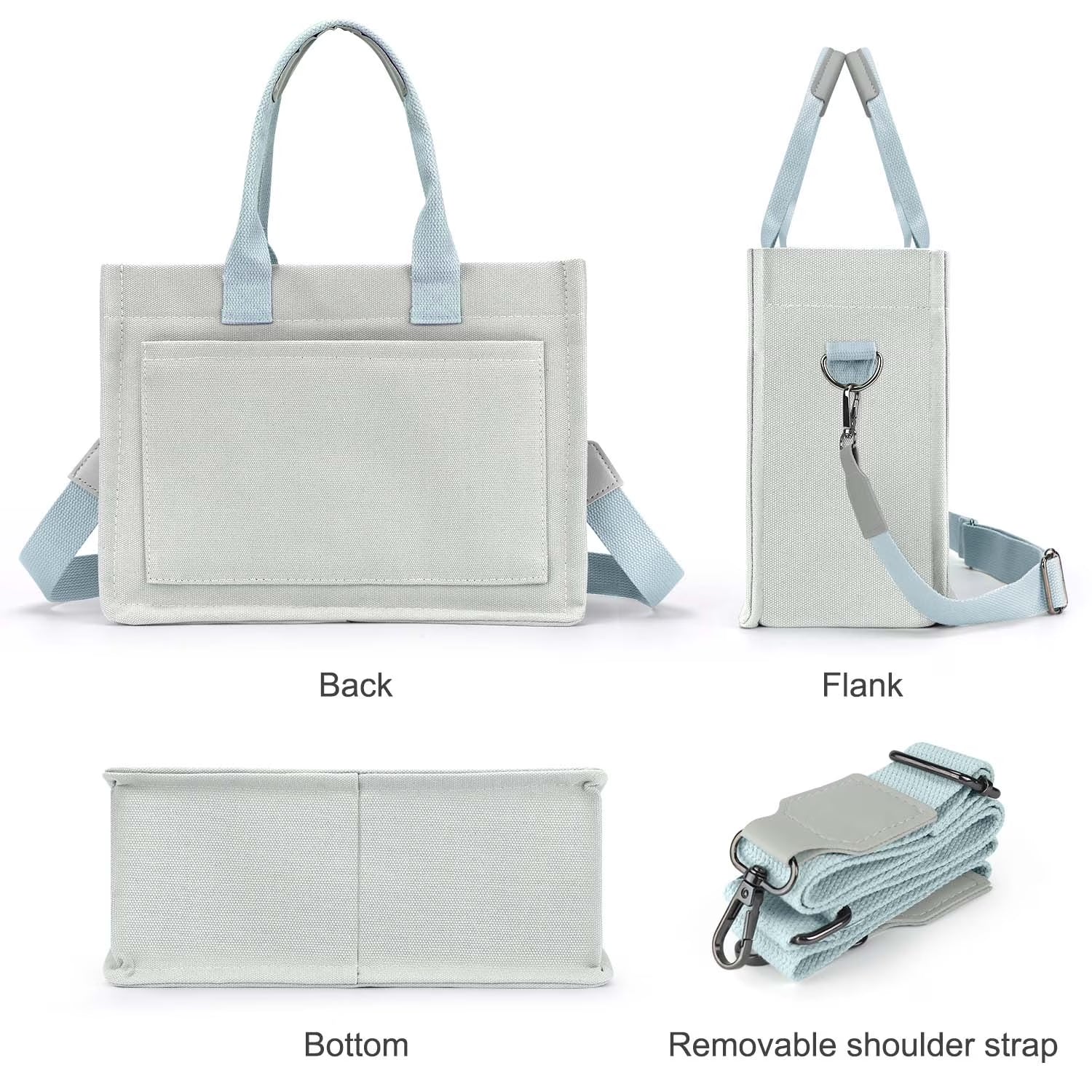 Canvas Tote Bag for Women, Large Multi-Pocket Shoulder Handbag, Crossbody Messenger Bag, Grey