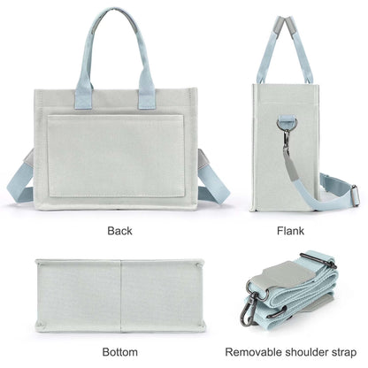 Canvas Tote Bag for Women, Large Multi-Pocket Shoulder Handbag, Crossbody Messenger Bag, Grey