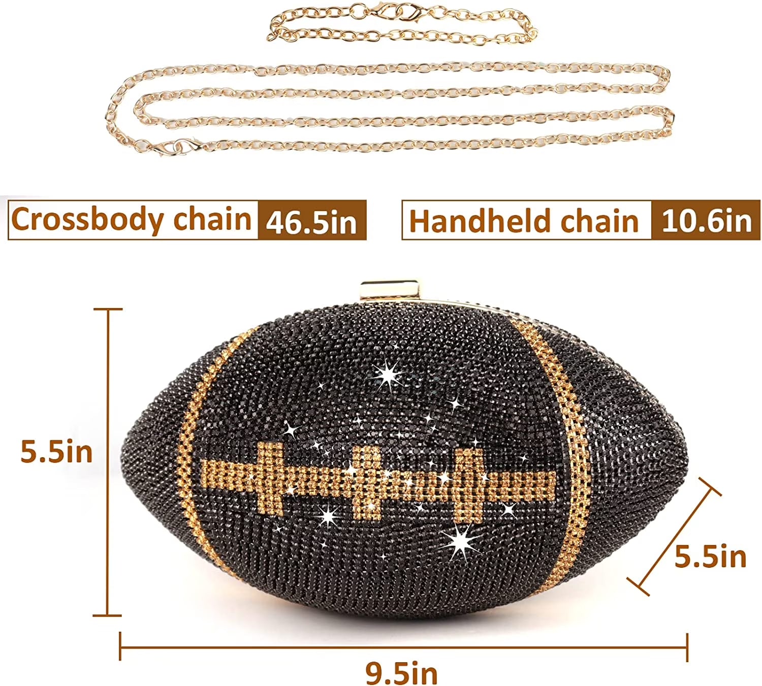 Football Bling Purse Rhinestone Clutch Purses for Women Crystal Ball Purse Rugby Ball Shaped Bag with Shoulder Chain