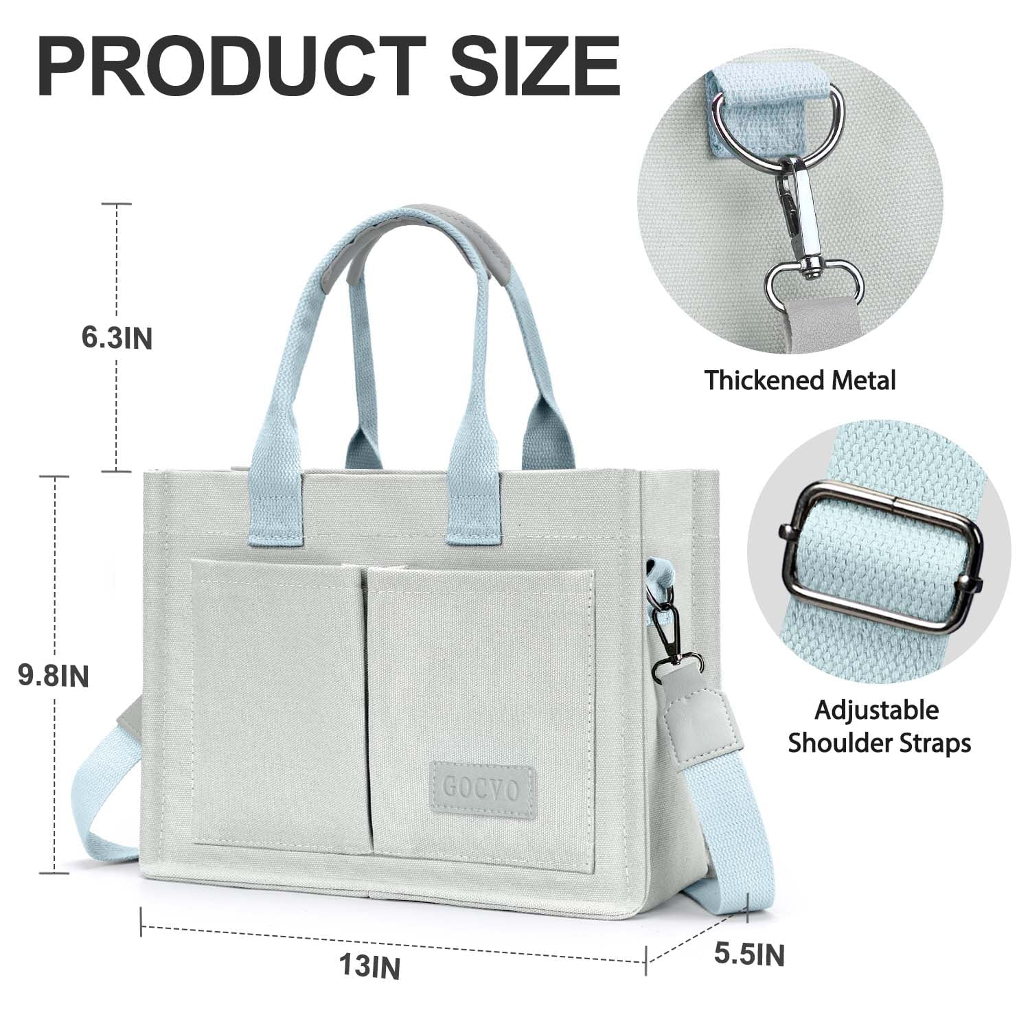 Canvas Tote Bag for Women, Large Multi-Pocket Shoulder Handbag, Crossbody Messenger Bag, Grey