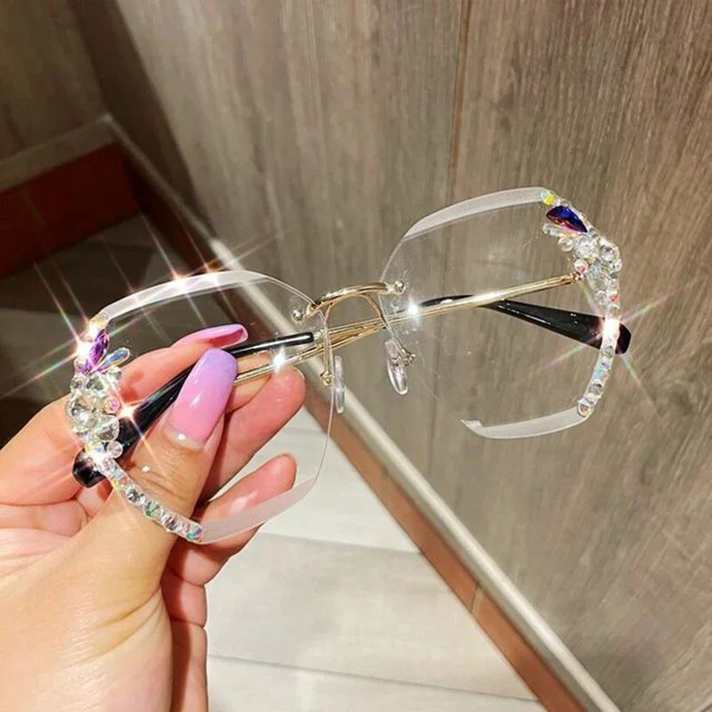 2024 Luxury Brand Design Vintage Rimless Rhinestone Sunglasses Women Men Fashion Gradient Lens Sun Glasses Shades for Female