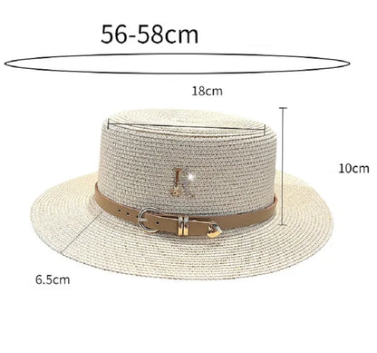 Summer Straw Hat for Women Flat Top Beach Boater Hat Beige