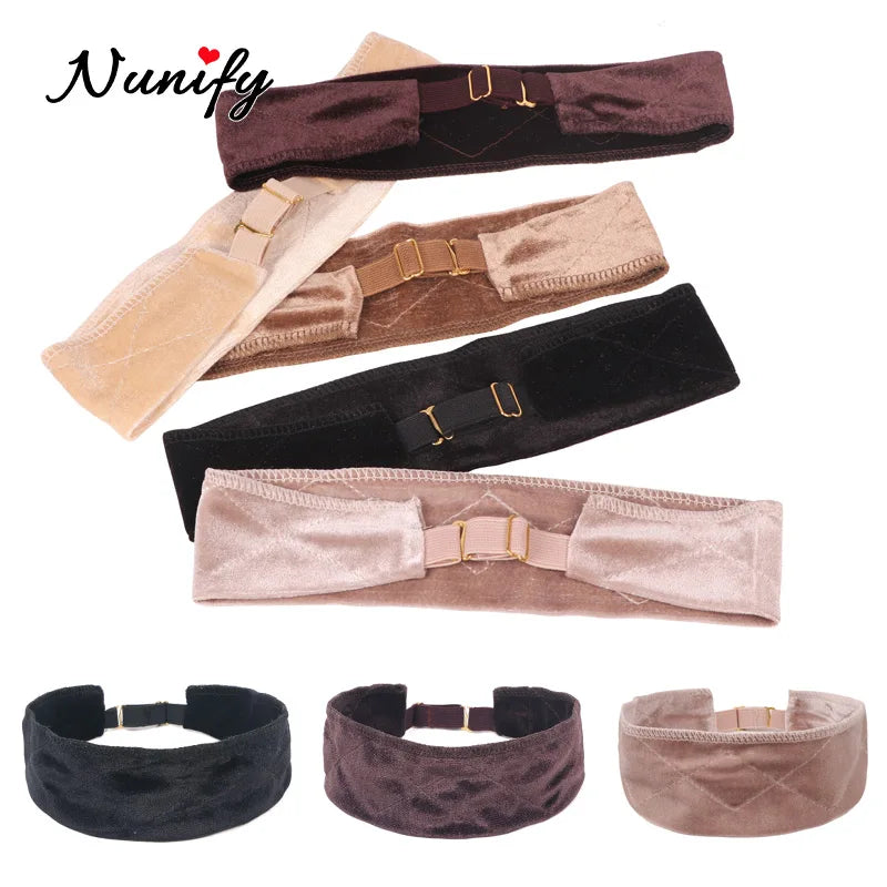 Wig Grip Headband for Lace Frontal Wigs Hair Wrap Velvet Wig Gripper Black Skin Non Slip Headband with Adjustable Elastic Band