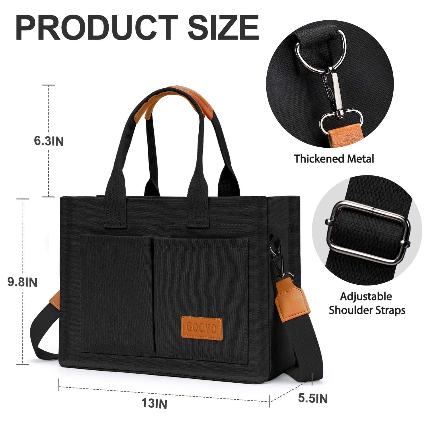 Canvas Tote Bags for Women, Large Multi-Pocket Handbags for Woman, Crossbody Canvas Bag, Black