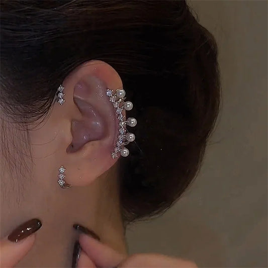 wedding jewelry, clip on earrings, vintage earring, silver ear cuff, zircon ear clip, pearl ear cuff, no piercing earring, no piercing earring, ear cuff women.