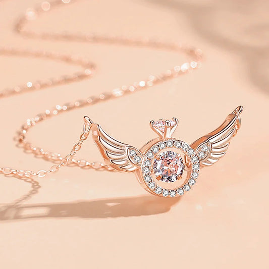 women necklace, romantic jewelry gift, luxury necklace, angel wings necklace, heart beating necklace