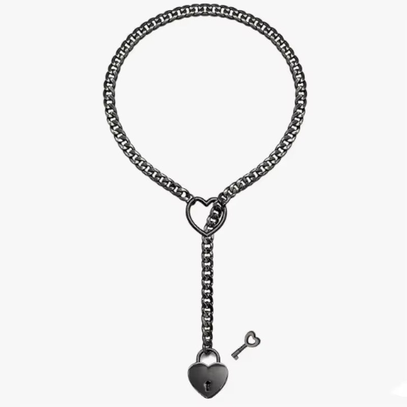 key pendant necklace, heart lock necklace, punk rock jewelry, Cuban chain necklace, lariat Y necklace, lariat Y necklace, heart necklace women.
