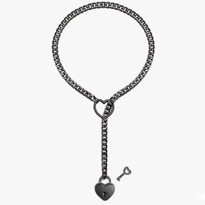 key pendant necklace, heart lock necklace, punk rock jewelry, Cuban chain necklace, lariat Y necklace, lariat Y necklace, heart necklace women.