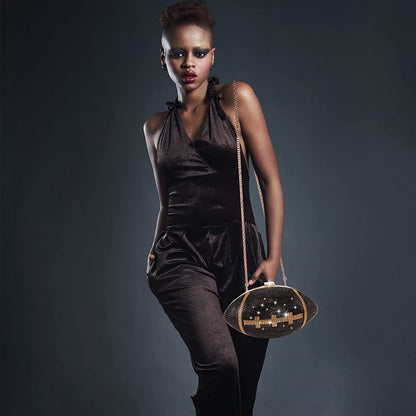 Football Bling Purse Rhinestone Clutch Purses for Women Crystal Ball Purse Rugby Ball Shaped Bag with Shoulder Chain