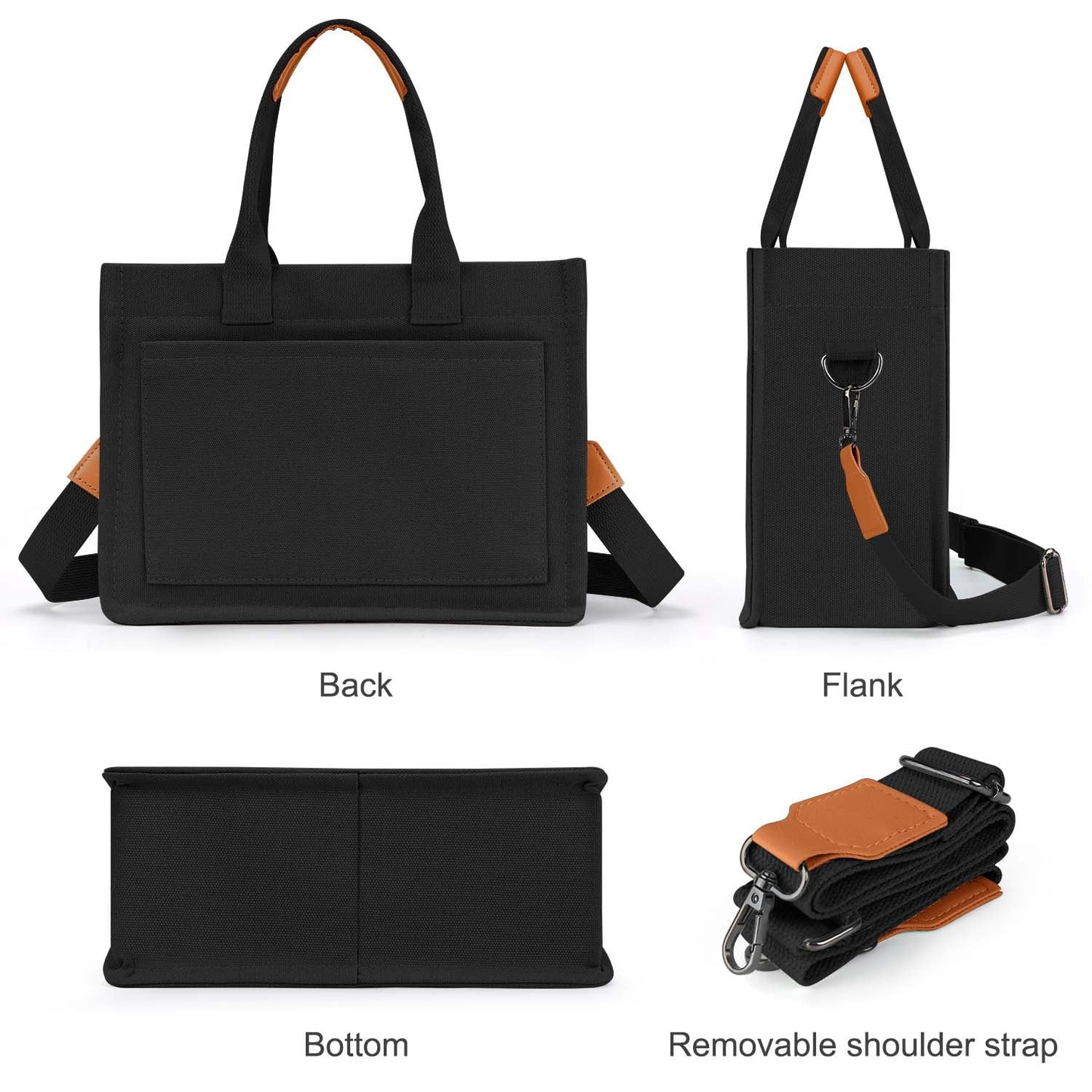 Canvas Tote Bags for Women, Large Multi-Pocket Handbags for Woman, Crossbody Canvas Bag, Black
