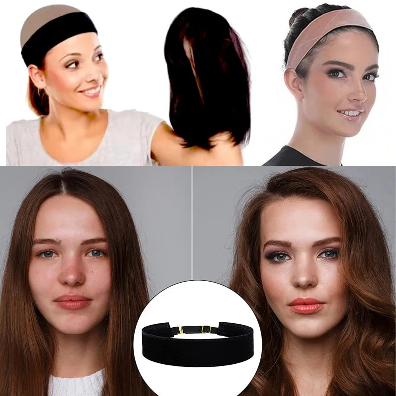 Wig Grip Headband for Lace Frontal Wigs Hair Wrap Velvet Wig Gripper Black Skin Non Slip Headband with Adjustable Elastic Band